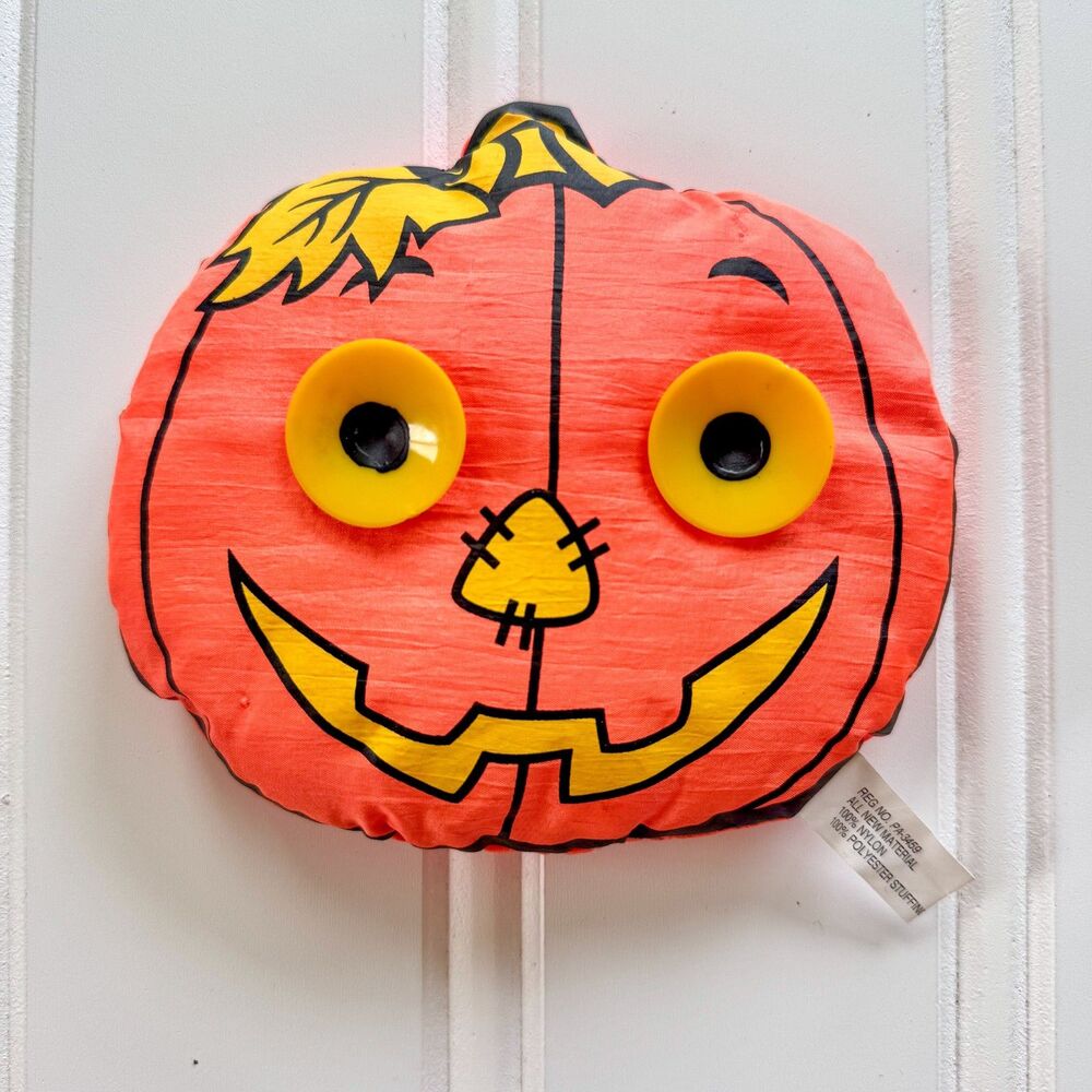 Nostalgic Vintage 80s /90s Halloween Jack-O-Lantern Pumpkin Plush with Suction C